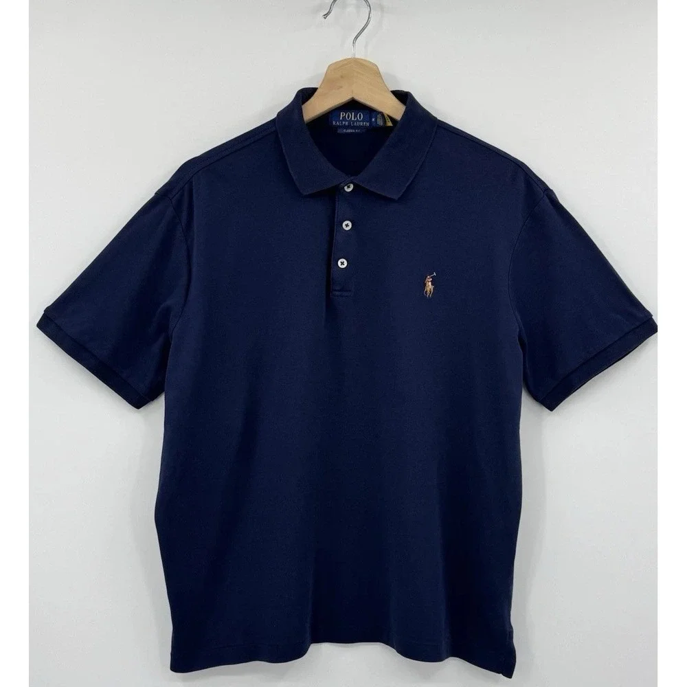 Polo Ralph Lauren Polo Shirt Men's M Blue Classic Fit 100% Cotton Jersey Preppy